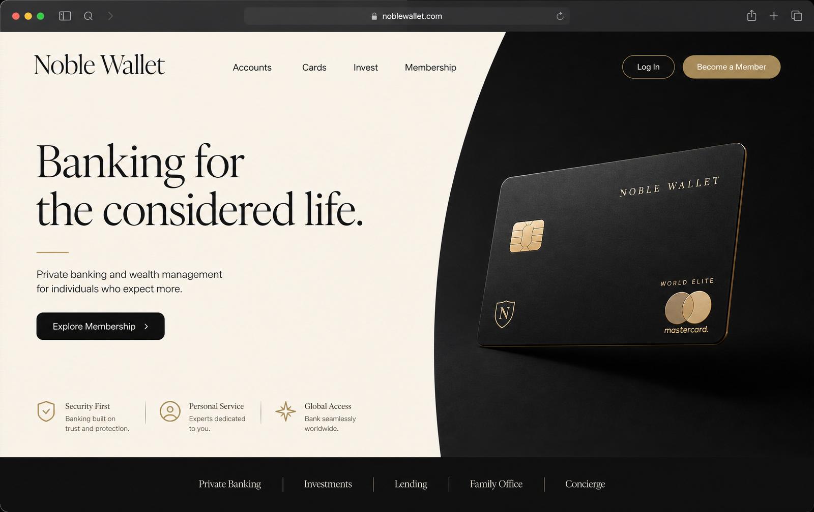 Noble Wallet — web design preview